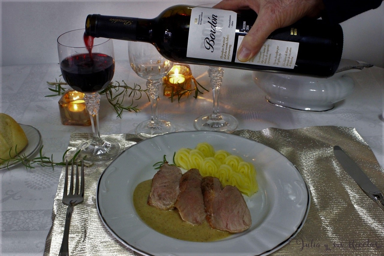 Receta de solomillo de cerdo en salsa de boletus con Bordón Reserva